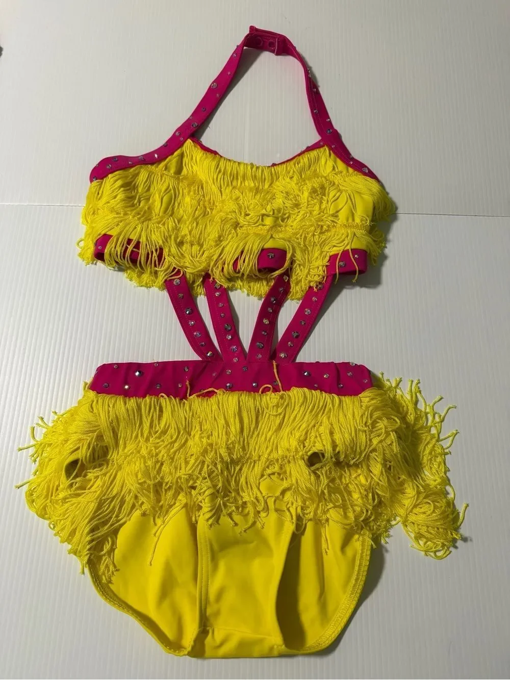Weissman Elite Dance costume yellow fringe Work custom D11462 LC-large child